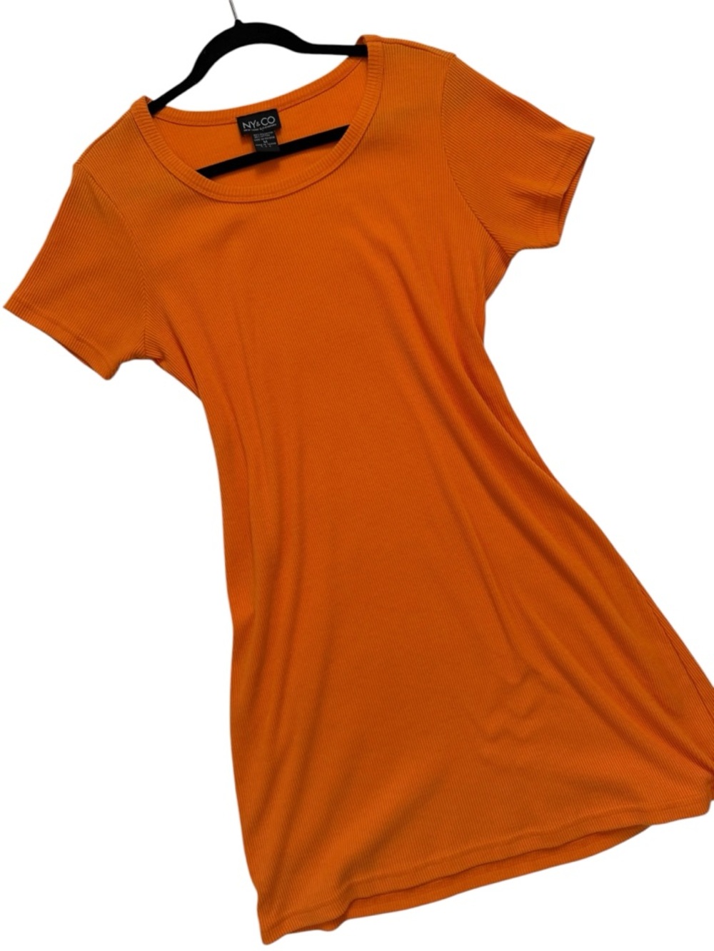 New York & Company Orange Ribbed Scoop Neck T-shirt Casual Shift Dress, Medium